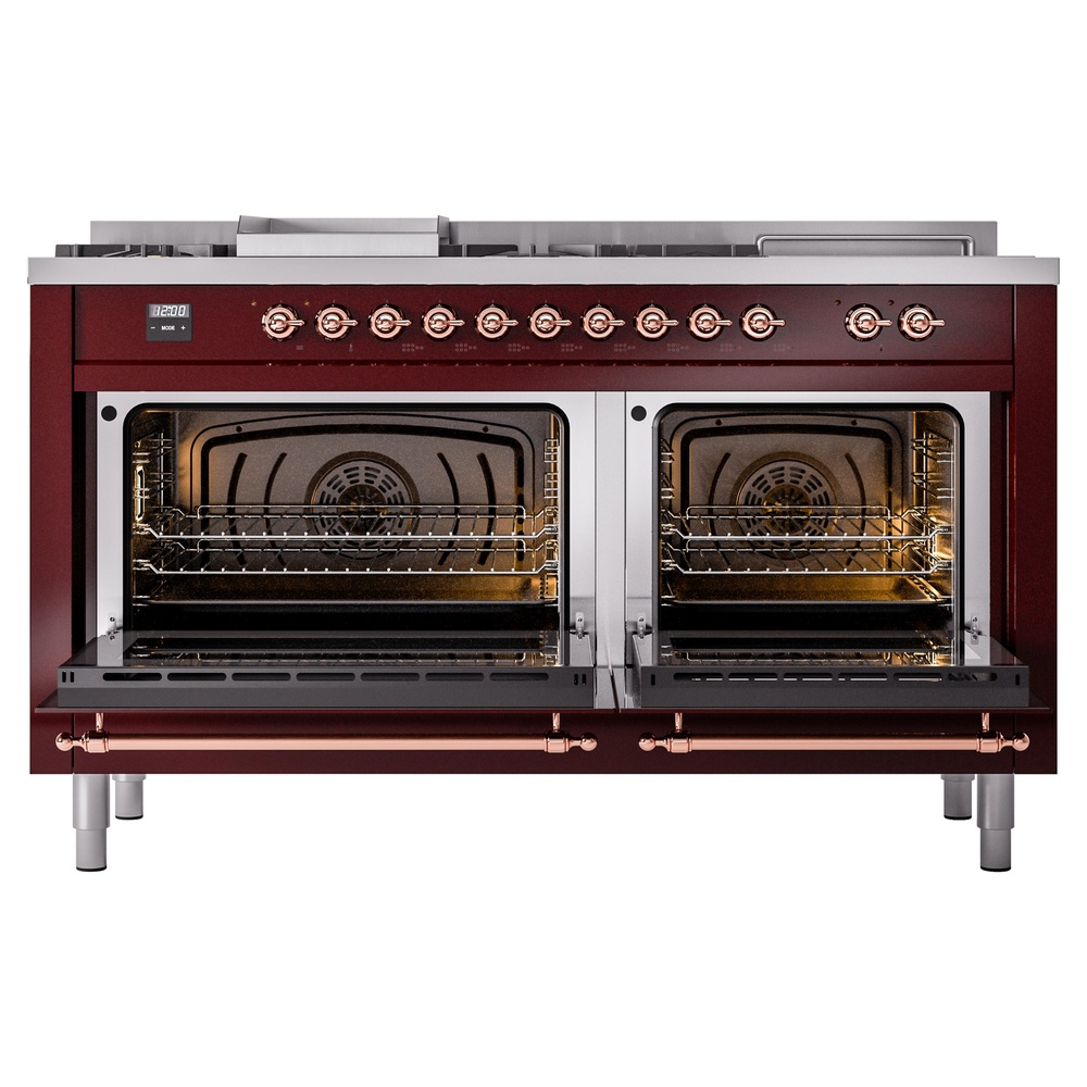 Nostalgie II 60 UP60FSNMPBUP Freestanding Dual Fuel Range with 7 Sealed Burners with Griddle and French Top Double Oven with Triple Glass Door with Copper knobs UP60FSNMPBUPLP