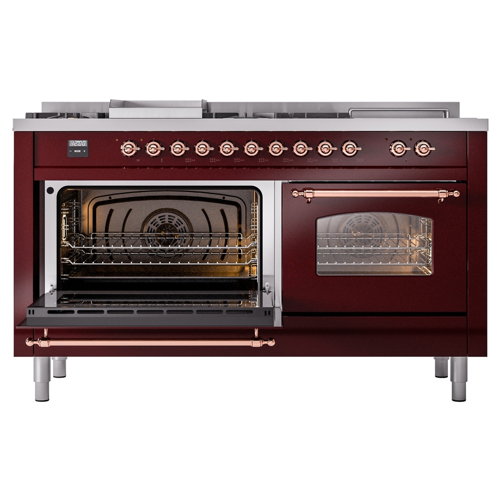 Nostalgie II 60 UP60FSNMPBUP Freestanding Dual Fuel Range with 7 Sealed Burners with Griddle and French Top Double Oven with Triple Glass Door with Copper knobs UP60FSNMPBUPLP