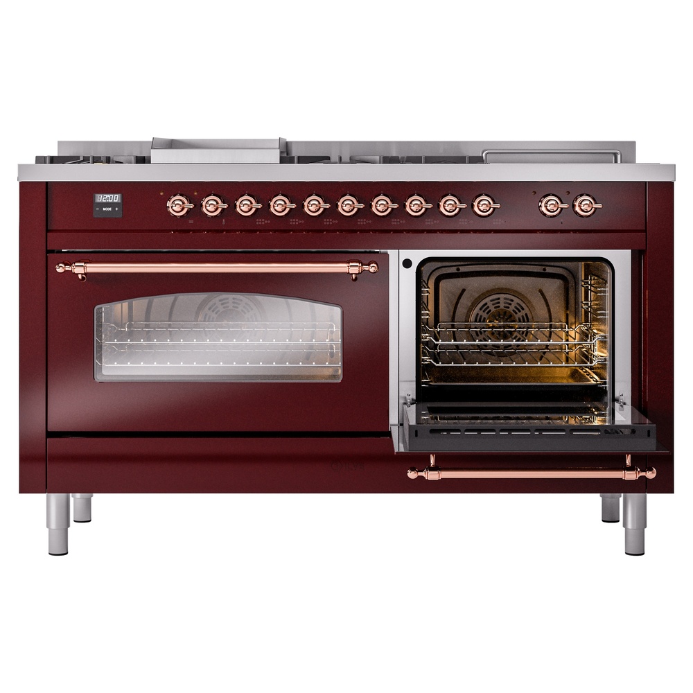 Nostalgie II 60 UP60FSNMPBUP Freestanding Dual Fuel Range with 7 Sealed Burners with Griddle and French Top Double Oven with Triple Glass Door with Copper knobs UP60FSNMPBUPLP