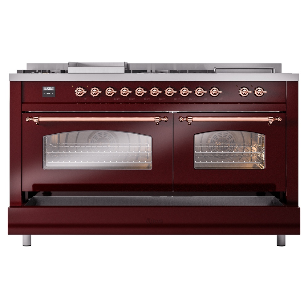Nostalgie II 60 UP60FSNMPBUP Freestanding Dual Fuel Range with 7 Sealed Burners with Griddle and French Top Double Oven with Triple Glass Door with Copper knobs UP60FSNMPBUPLP