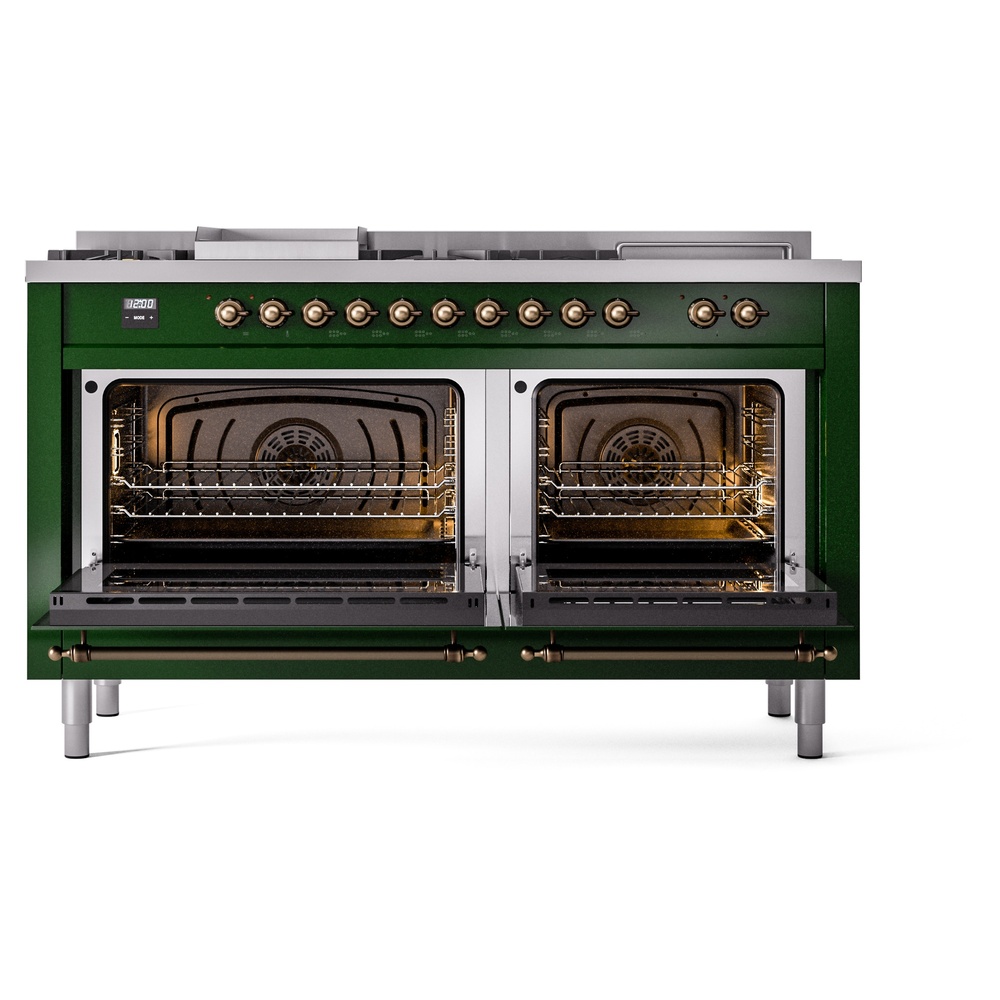 Nostalgie II 60 UP60FSNMPEGB Freestanding Dual Fuel Range with 7 Sealed Burners with Griddle and French Top Double Oven with Triple Glass Door with Bronze knobs UP60FSNMPEGBLP