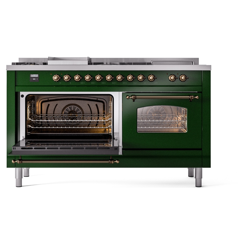 Nostalgie II 60 UP60FSNMPEGB Freestanding Dual Fuel Range with 7 Sealed Burners with Griddle and French Top Double Oven with Triple Glass Door with Bronze knobs UP60FSNMPEGBLP