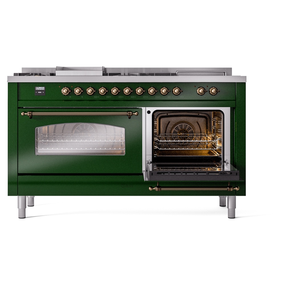 Nostalgie II 60 UP60FSNMPEGB Freestanding Dual Fuel Range with 7 Sealed Burners with Griddle and French Top Double Oven with Triple Glass Door with Bronze knobs UP60FSNMPEGBLP