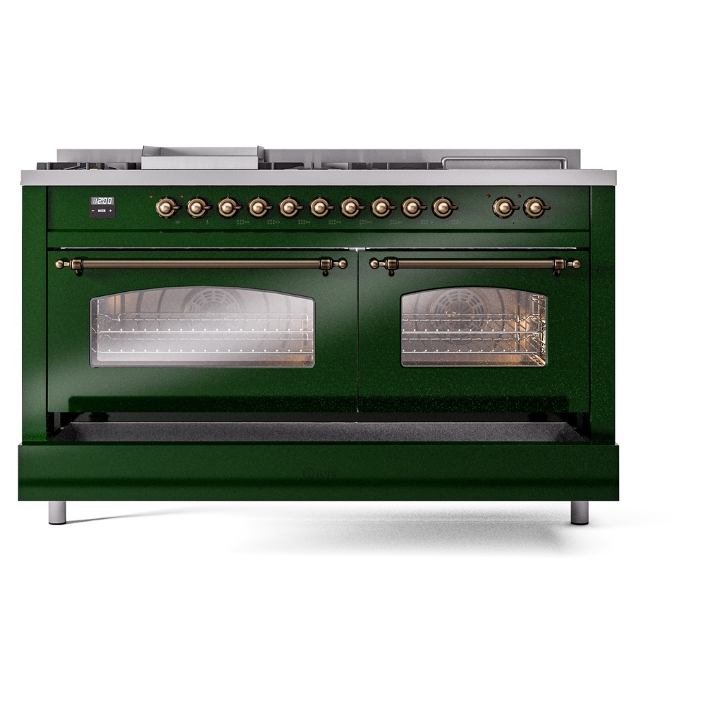Nostalgie II 60 UP60FSNMPEGB Freestanding Dual Fuel Range with 7 Sealed Burners with Griddle and French Top Double Oven with Triple Glass Door with Bronze knobs UP60FSNMPEGBLP