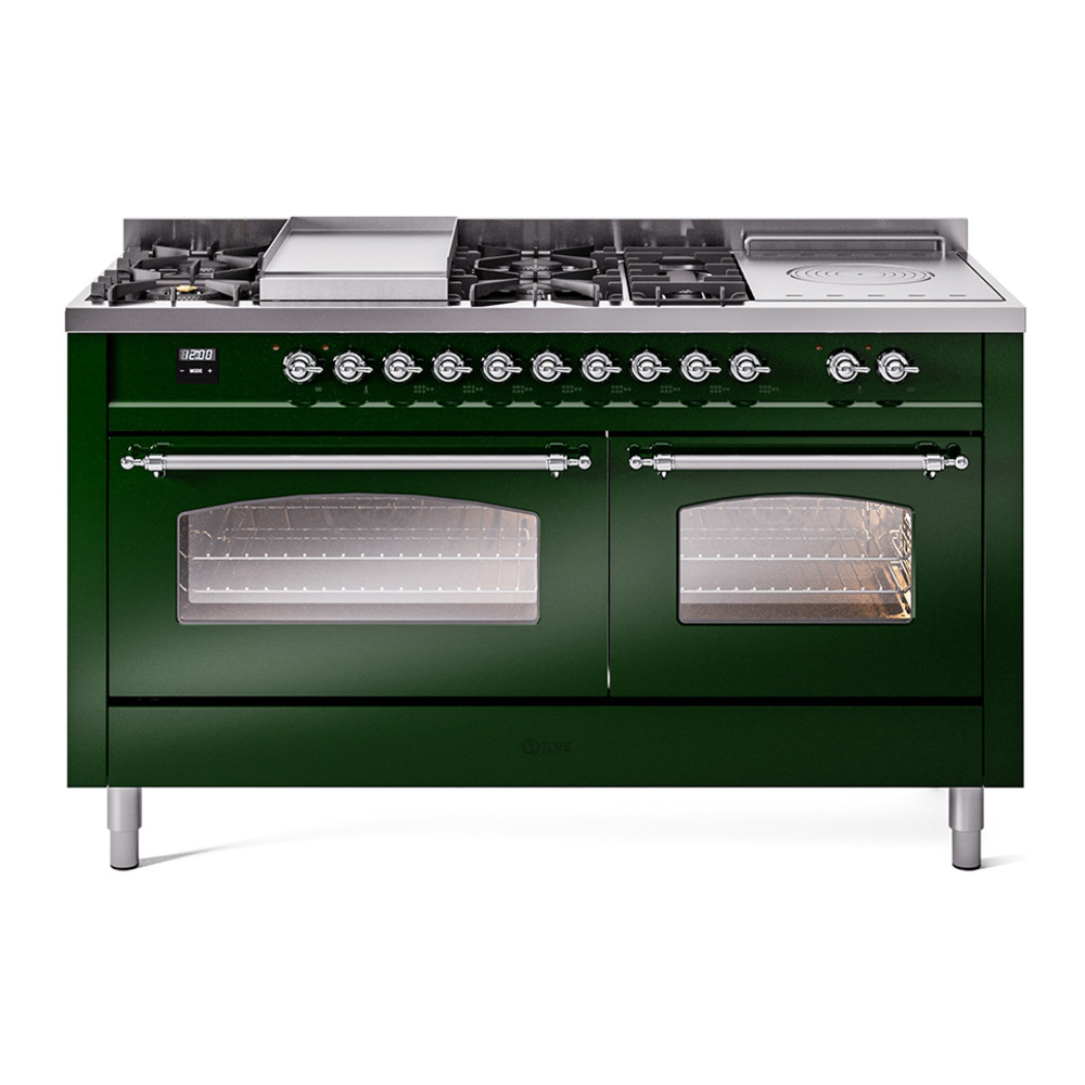 Nostalgie II 60 UP60FSNMPEGC Freestanding Dual Fuel Range with 7 Sealed Burners with Griddle and French Top Double Oven with Triple Glass Door with Chrome knobs UP60FSNMPEGC