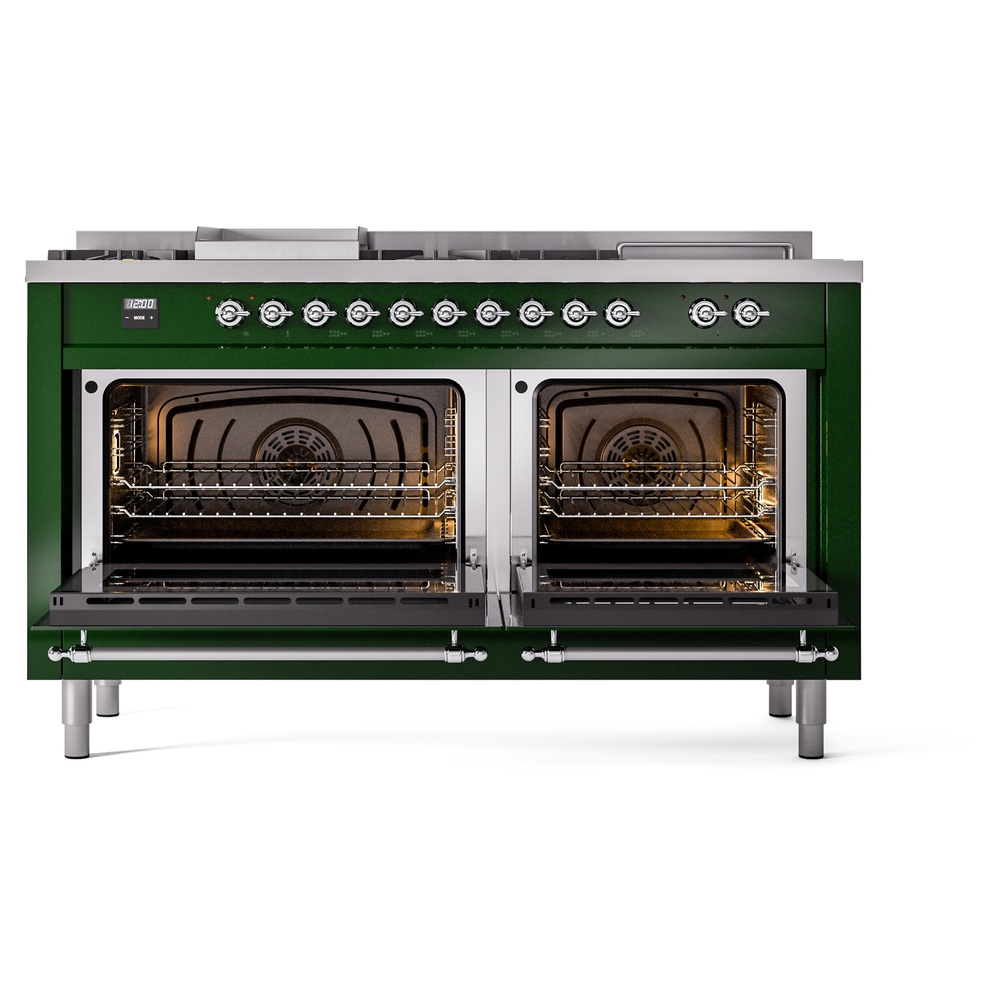Nostalgie II 60 UP60FSNMPEGC Freestanding Dual Fuel Range with 7 Sealed Burners with Griddle and French Top Double Oven with Triple Glass Door with Chrome knobs UP60FSNMPEGC