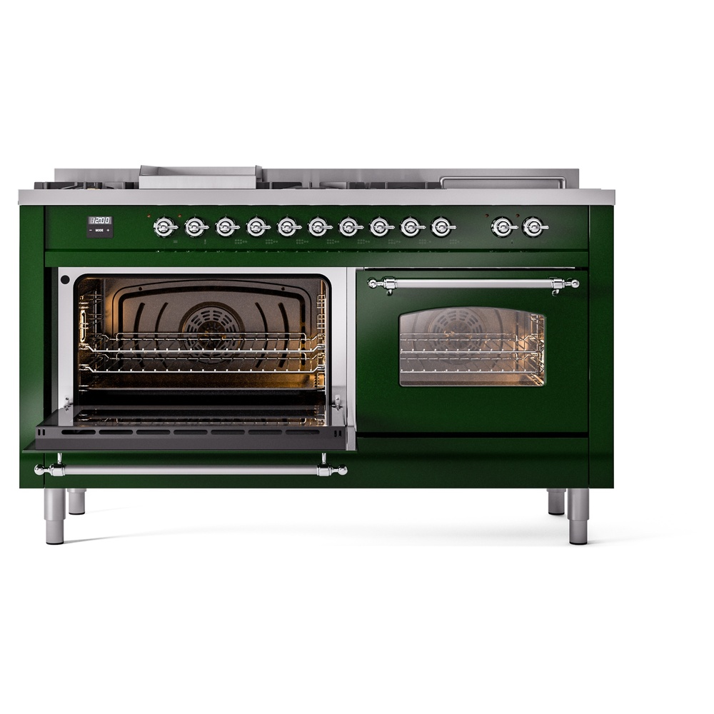 Nostalgie II 60 UP60FSNMPEGC Freestanding Dual Fuel Range with 7 Sealed Burners with Griddle and French Top Double Oven with Triple Glass Door with Chrome knobs UP60FSNMPEGC