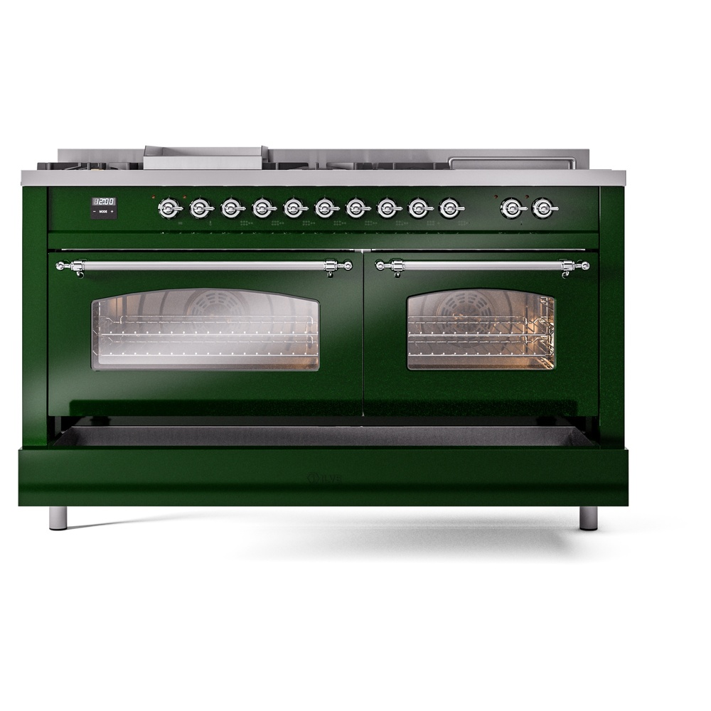 Nostalgie II 60 UP60FSNMPEGC Freestanding Dual Fuel Range with 7 Sealed Burners with Griddle and French Top Double Oven with Triple Glass Door with Chrome knobs UP60FSNMPEGC