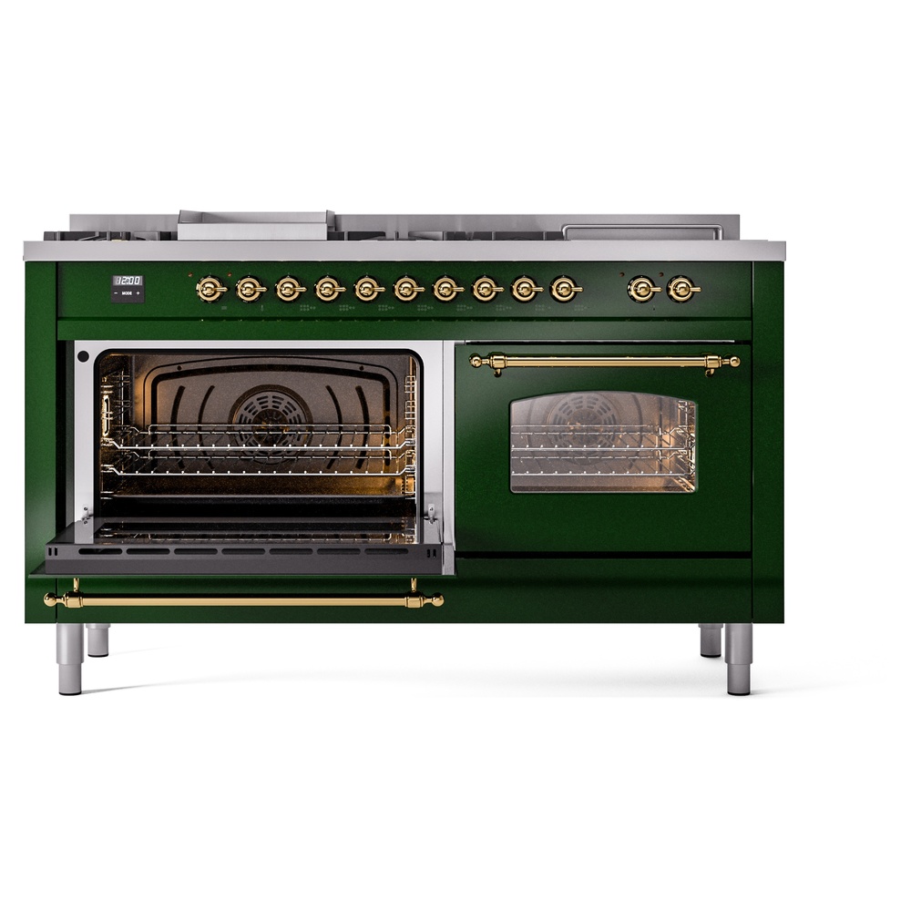 Nostalgie II 60 UP60FSNMPEGG Freestanding Dual Fuel Range with 7 Sealed Burners with Griddle and French Top Double Oven with Triple Glass Door with Brass knobs UP60FSNMPEGG