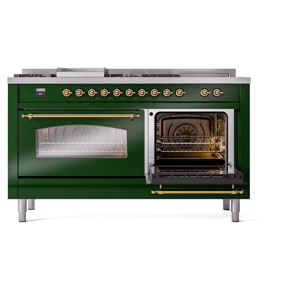 Nostalgie II 60 UP60FSNMPEGG Freestanding Dual Fuel Range with 7 Sealed Burners with Griddle and French Top Double Oven with Triple Glass Door with Brass knobs UP60FSNMPEGG