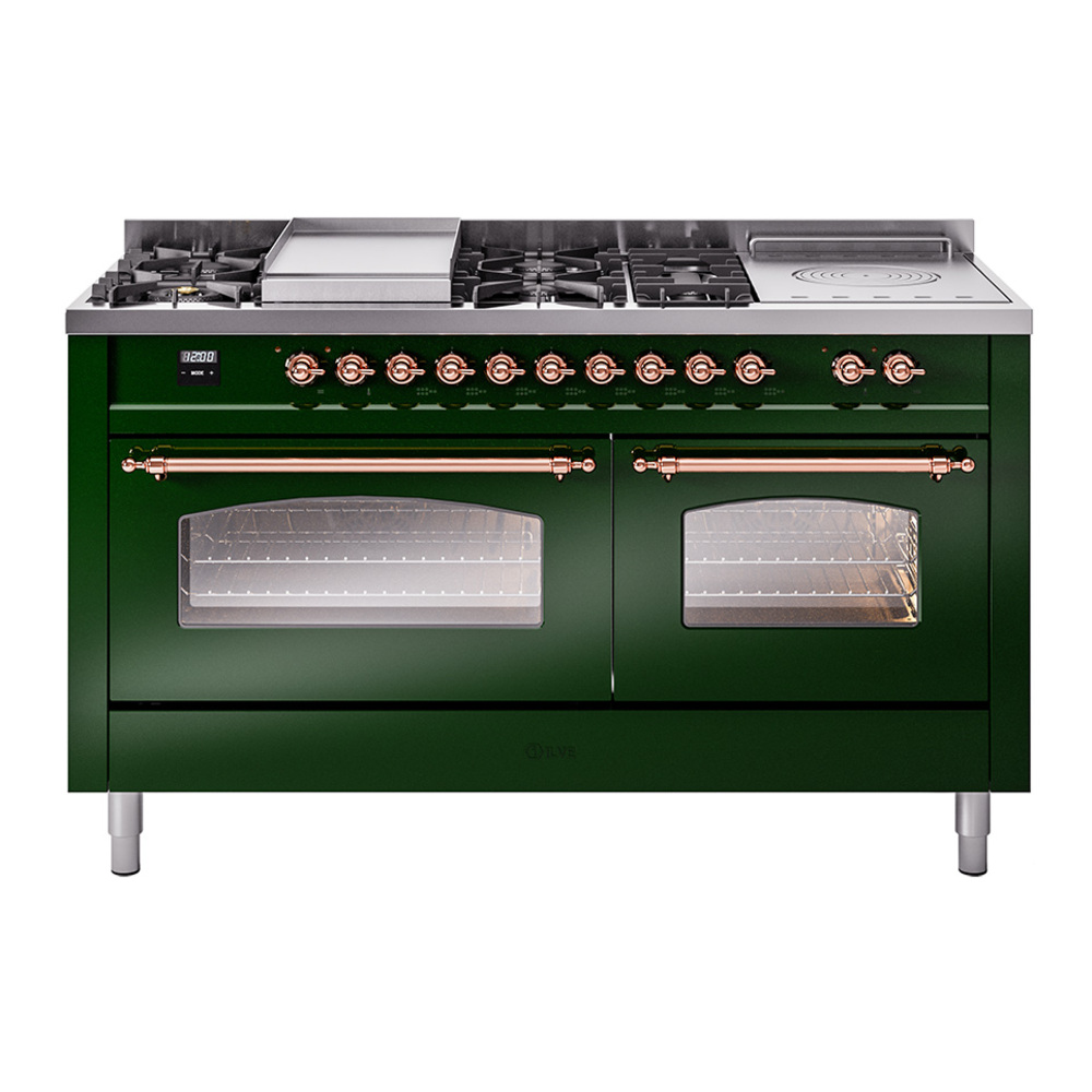 Nostalgie II 60 UP60FSNMPEGP Freestanding Dual Fuel Range with 7 Sealed Burners with Griddle and French Top Double Oven with Triple Glass Door with Copper knobs UP60FSNMPEGPLP