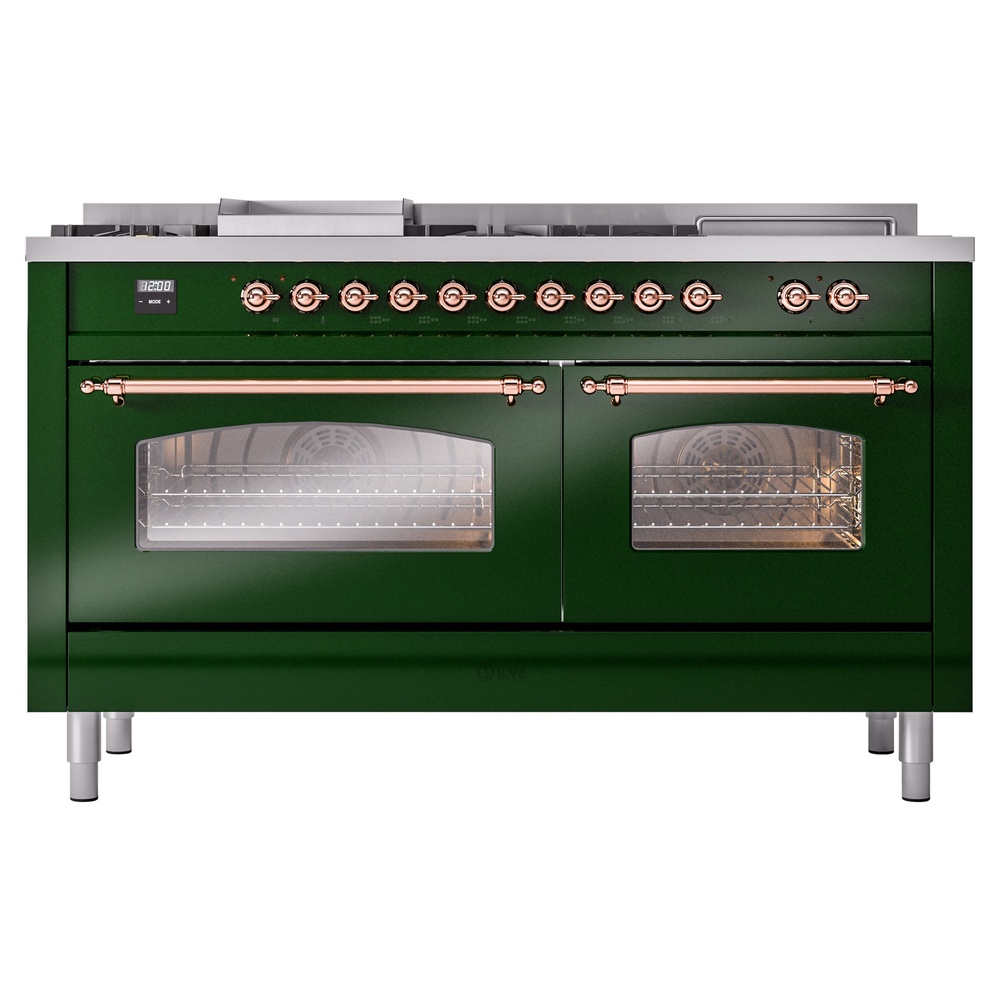 Nostalgie II 60 UP60FSNMPEGP Freestanding Dual Fuel Range with 7 Sealed Burners with Griddle and French Top Double Oven with Triple Glass Door with Copper knobs UP60FSNMPEGP