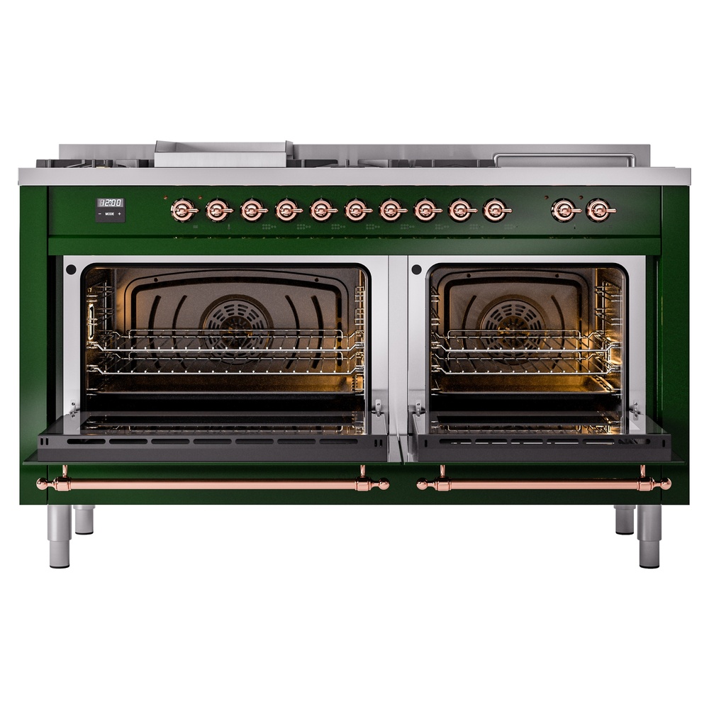Nostalgie II 60 UP60FSNMPEGP Freestanding Dual Fuel Range with 7 Sealed Burners with Griddle and French Top Double Oven with Triple Glass Door with Copper knobs UP60FSNMPEGP
