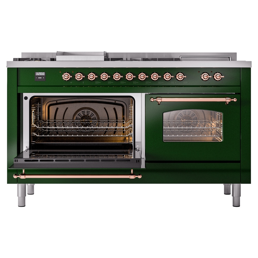 Nostalgie II 60 UP60FSNMPEGP Freestanding Dual Fuel Range with 7 Sealed Burners with Griddle and French Top Double Oven with Triple Glass Door with Copper knobs UP60FSNMPEGP