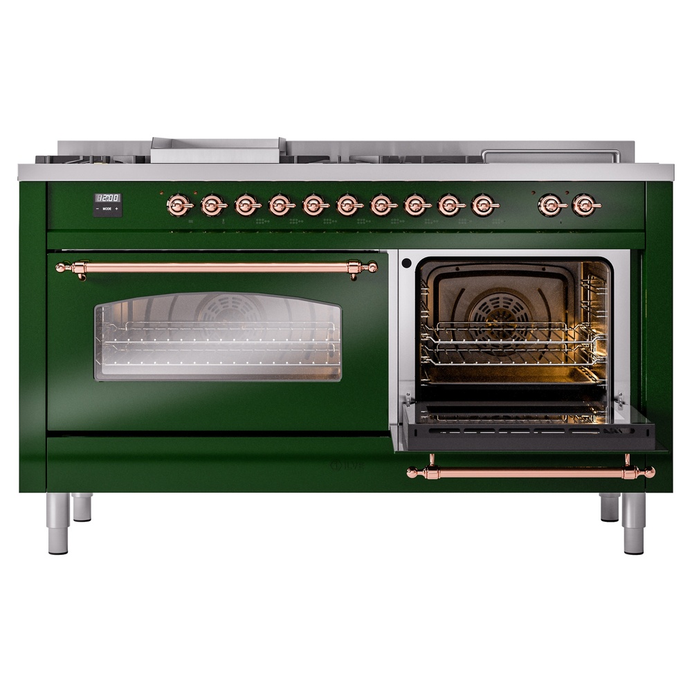 Nostalgie II 60 UP60FSNMPEGP Freestanding Dual Fuel Range with 7 Sealed Burners with Griddle and French Top Double Oven with Triple Glass Door with Copper knobs UP60FSNMPEGP
