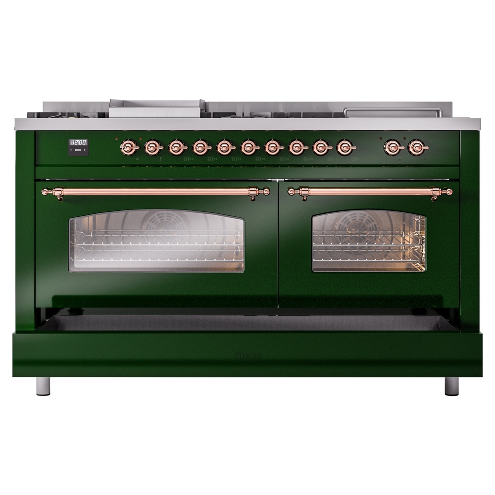 Nostalgie II 60 UP60FSNMPEGP Freestanding Dual Fuel Range with 7 Sealed Burners with Griddle and French Top Double Oven with Triple Glass Door with Copper knobs UP60FSNMPEGP