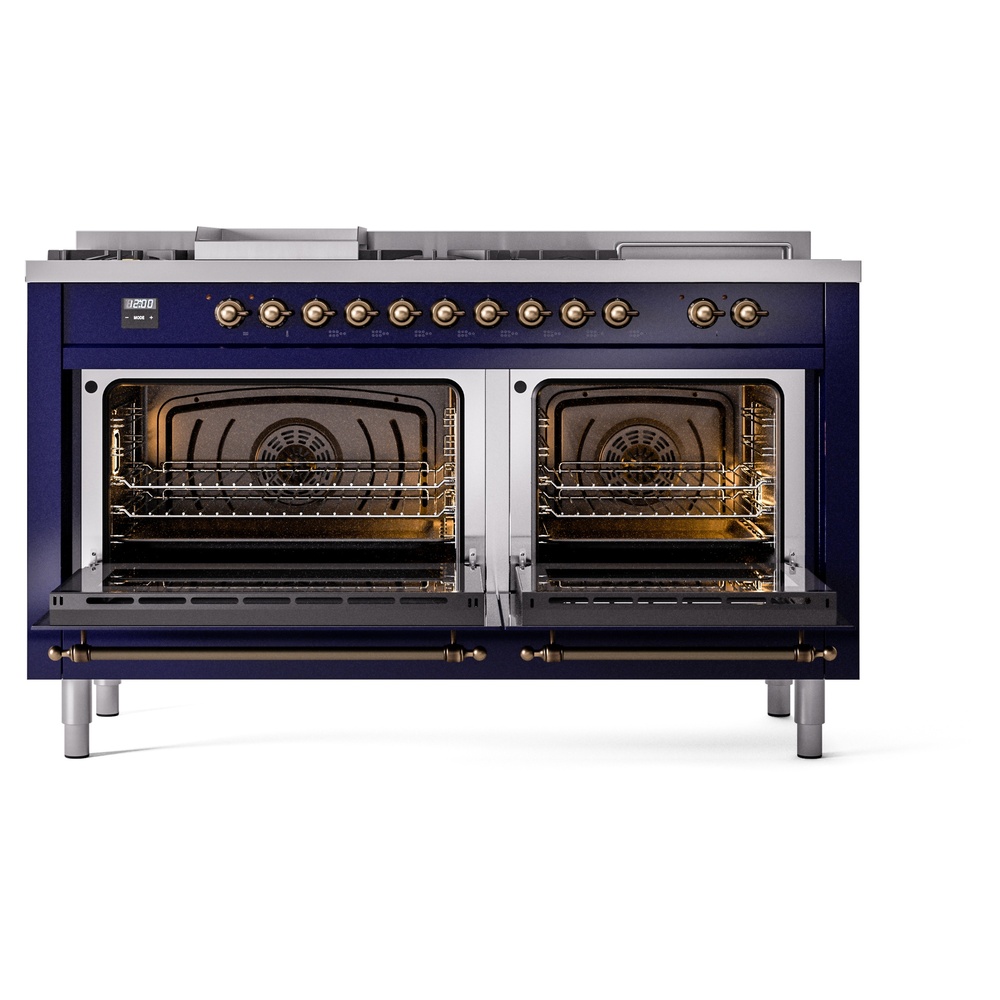 Nostalgie II 60 UP60FSNMPMBB Freestanding Dual Fuel Range with 7 Sealed Burners with Griddle and French Top Double Oven with Triple Glass Door with Bronze knobs UP60FSNMPMBBLP