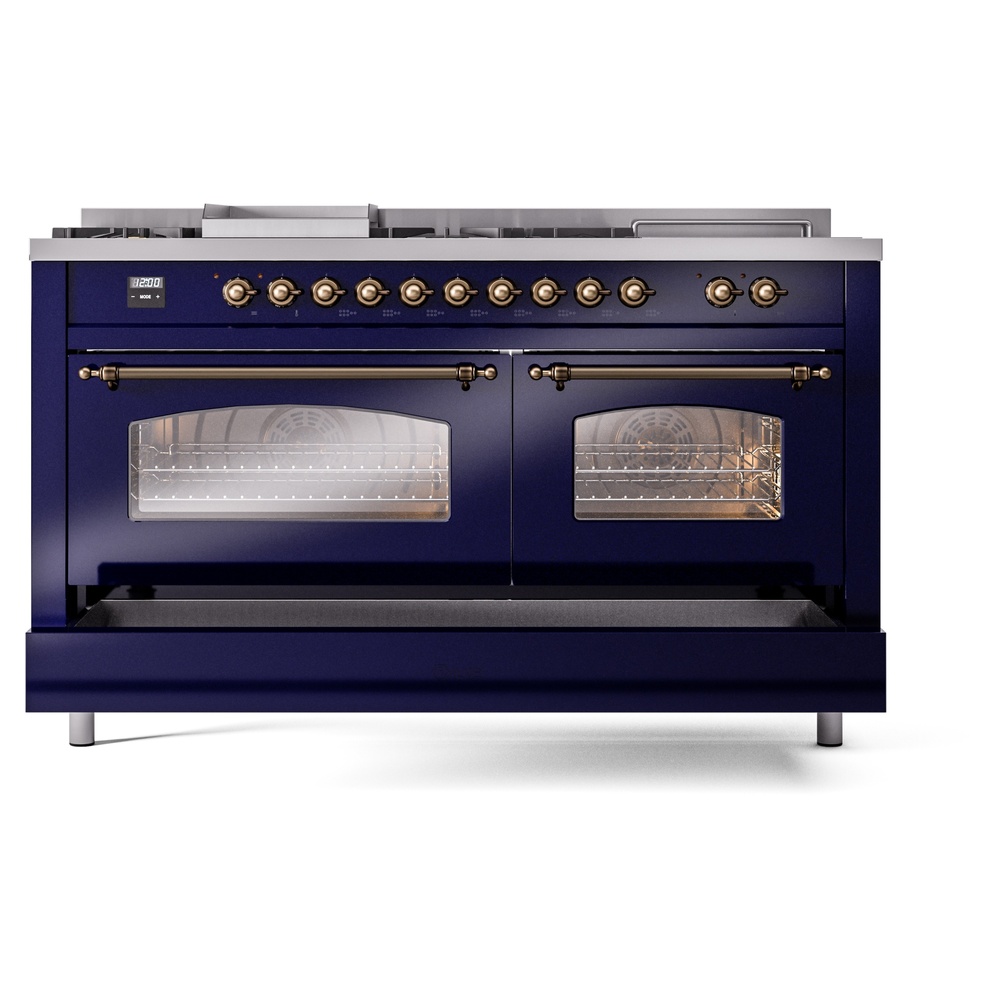 Nostalgie II 60 UP60FSNMPMBB Freestanding Dual Fuel Range with 7 Sealed Burners with Griddle and French Top Double Oven with Triple Glass Door with Bronze knobs UP60FSNMPMBB
