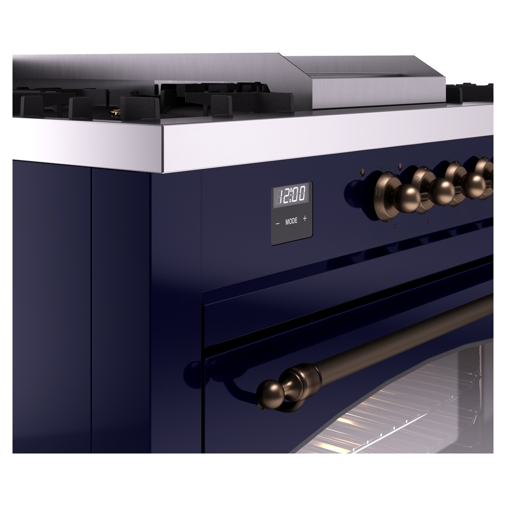 Nostalgie II 60 UP60FSNMPMBB Freestanding Dual Fuel Range with 7 Sealed Burners with Griddle and French Top Double Oven with Triple Glass Door with Bronze knobs UP60FSNMPMBB