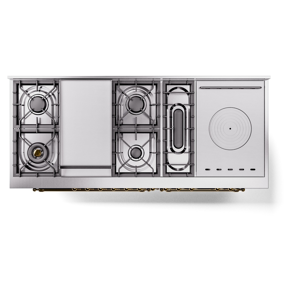 Nostalgie II 60 UP60FSNMPMBG Freestanding Dual Fuel Range with 7 Sealed Burners with Griddle and French Top Double Oven with Triple Glass Door with Brass knobs UP60FSNMPMBGLP