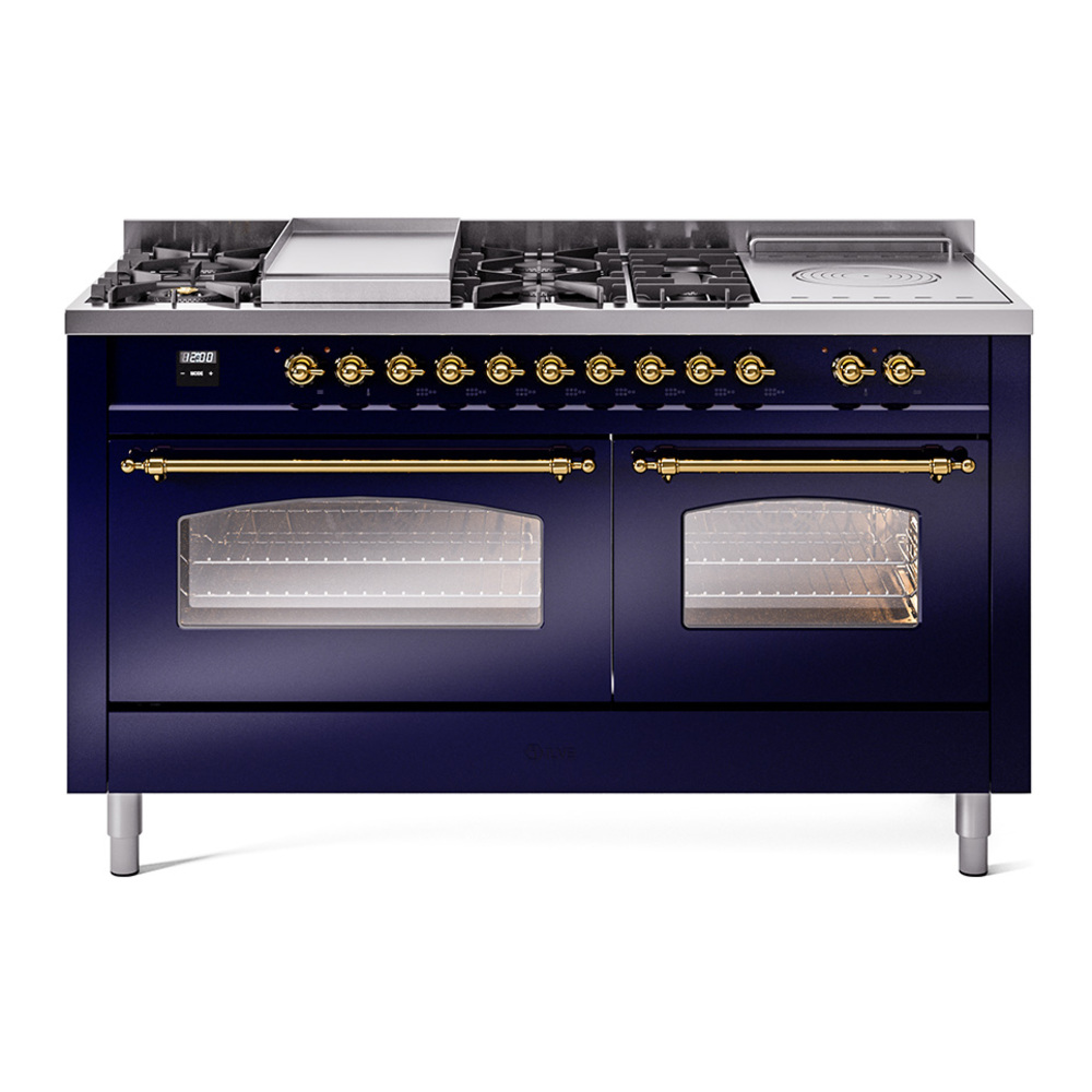 Nostalgie II 60 UP60FSNMPMBG Freestanding Dual Fuel Range with 7 Sealed Burners with Griddle and French Top Double Oven with Triple Glass Door with Brass knobs UP60FSNMPMBG