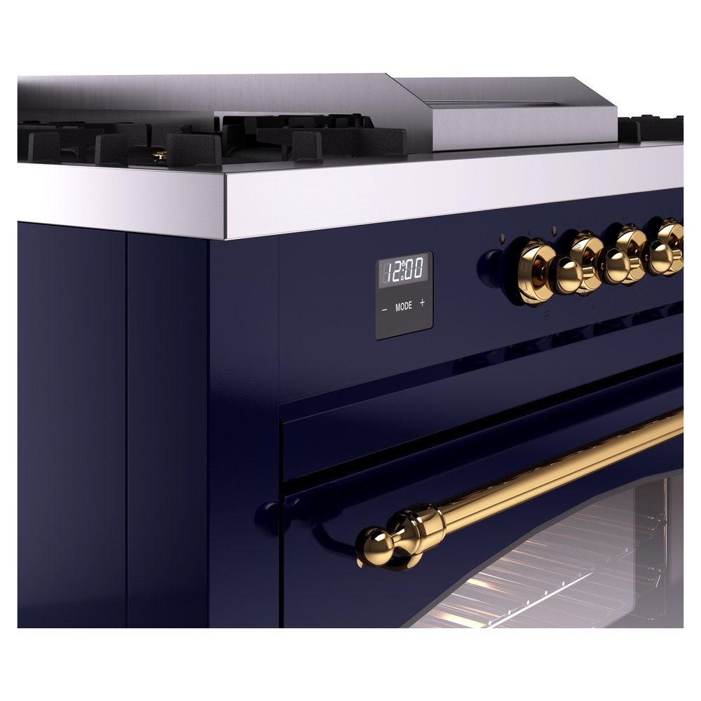 Nostalgie II 60 UP60FSNMPMBG Freestanding Dual Fuel Range with 7 Sealed Burners with Griddle and French Top Double Oven with Triple Glass Door with Brass knobs UP60FSNMPMBG