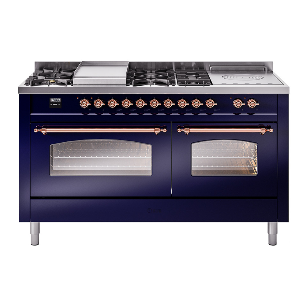 Nostalgie II 60 UP60FSNMPMBP Freestanding Dual Fuel Range with 7 Sealed Burners with Griddle and French Top Double Oven with Triple Glass Door with Copper knobs UP60FSNMPMBPLP
