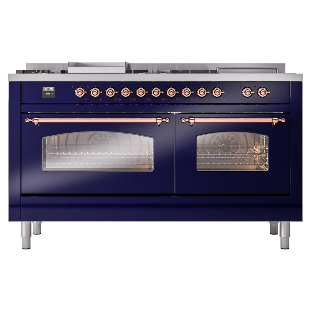 Nostalgie II 60 UP60FSNMPMBP Freestanding Dual Fuel Range with 7 Sealed Burners with Griddle and French Top Double Oven with Triple Glass Door with Copper knobs UP60FSNMPMBPLP