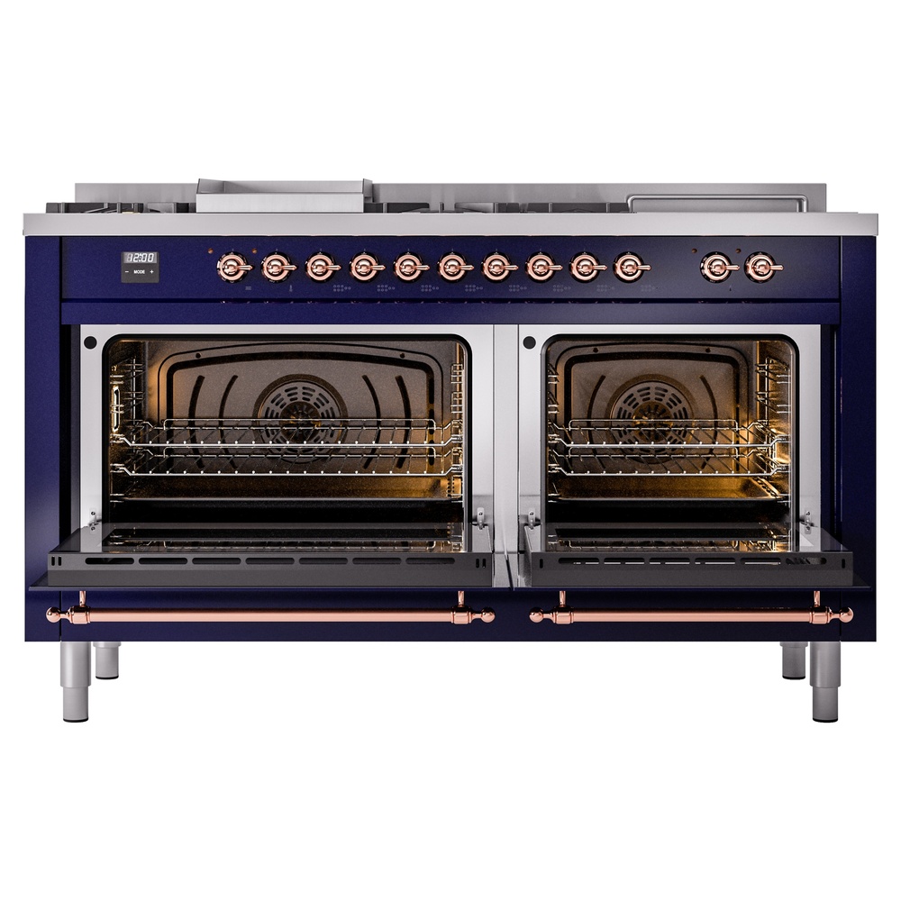 Nostalgie II 60 UP60FSNMPMBP Freestanding Dual Fuel Range with 7 Sealed Burners with Griddle and French Top Double Oven with Triple Glass Door with Copper knobs UP60FSNMPMBP
