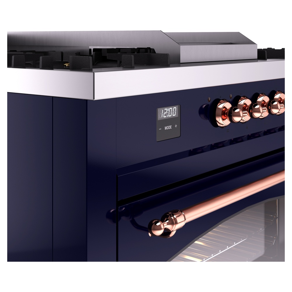 Nostalgie II 60 UP60FSNMPMBP Freestanding Dual Fuel Range with 7 Sealed Burners with Griddle and French Top Double Oven with Triple Glass Door with Copper knobs UP60FSNMPMBP