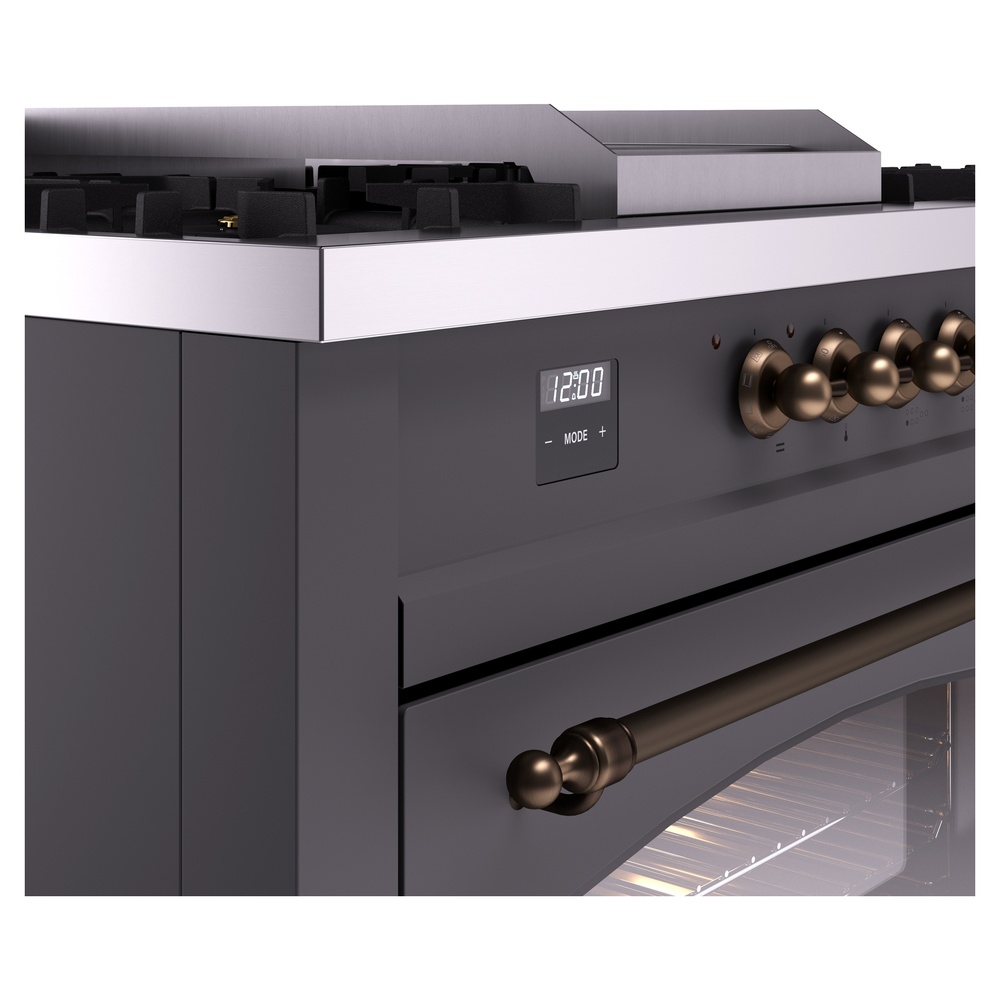 Nostalgie II 60 UP60FSNMPMGB Freestanding Dual Fuel Range with 7 Sealed Burners with Griddle and French Top Double Oven with Triple Glass Door with Bronze knobs UP60FSNMPMGB