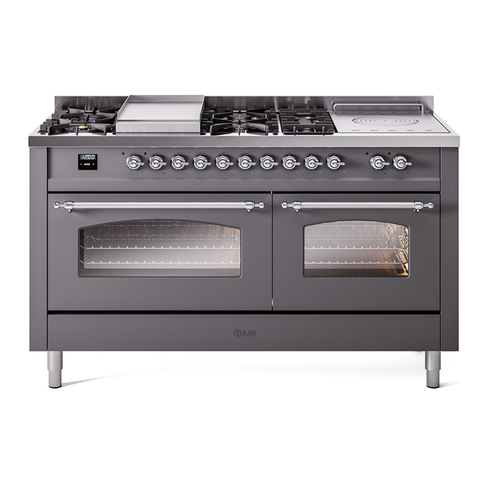 Nostalgie II 60 UP60FSNMPMGC Freestanding Dual Fuel Range with 7 Sealed Burners with Griddle and French Top Double Oven with Triple Glass Door with Chrome knobs UP60FSNMPMGCLP