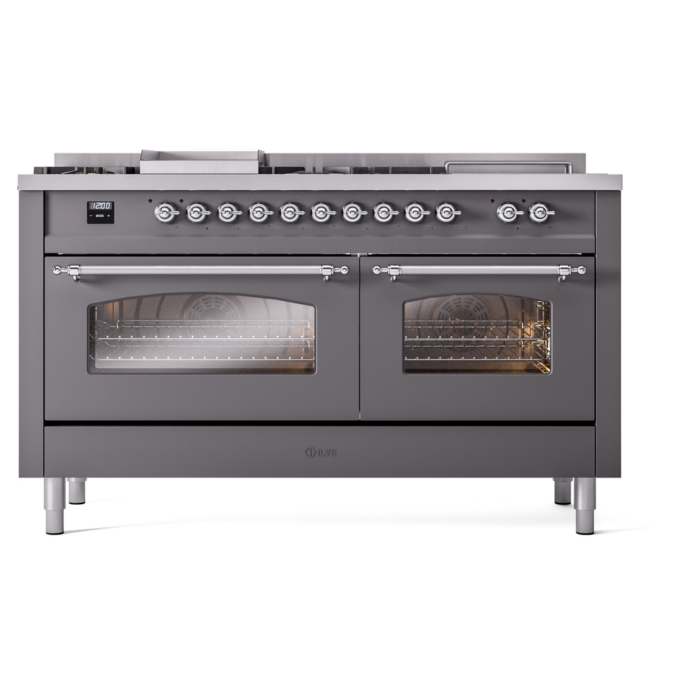 Nostalgie II 60 UP60FSNMPMGC Freestanding Dual Fuel Range with 7 Sealed Burners with Griddle and French Top Double Oven with Triple Glass Door with Chrome knobs UP60FSNMPMGCLP