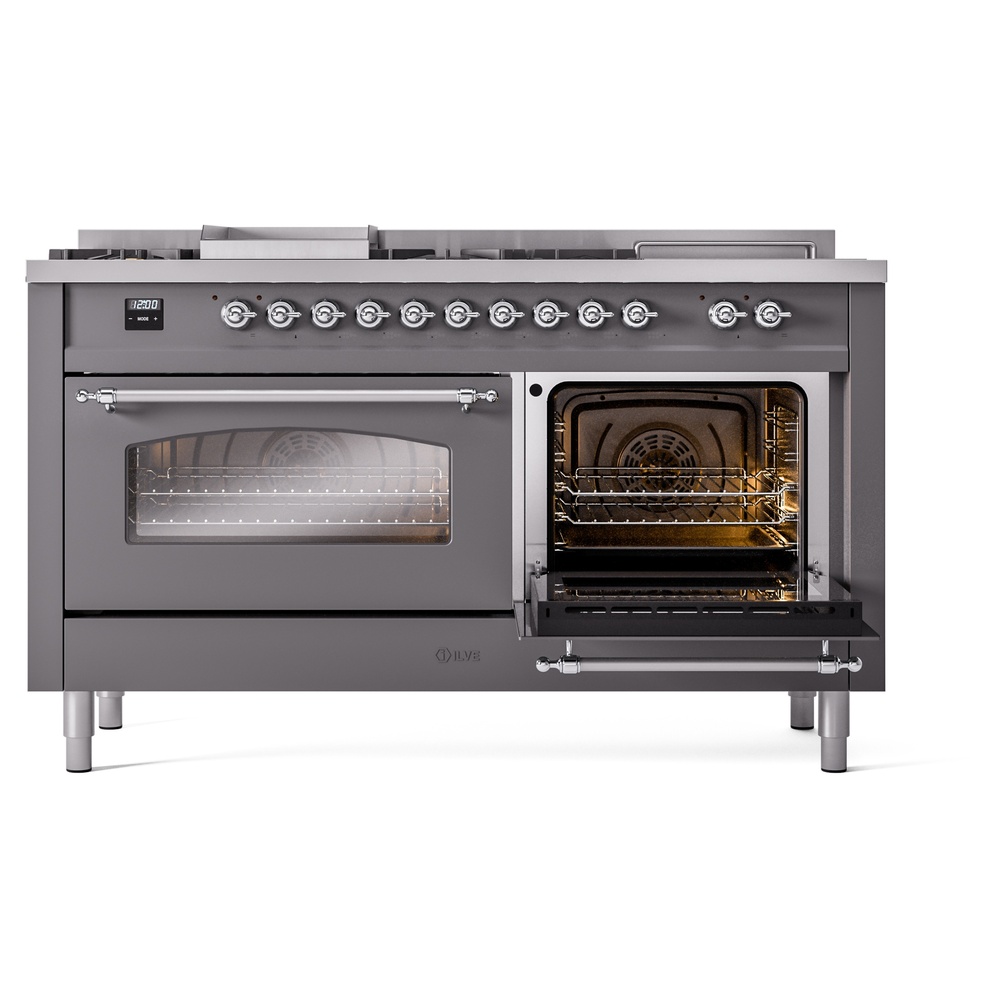 Nostalgie II 60 UP60FSNMPMGC Freestanding Dual Fuel Range with 7 Sealed Burners with Griddle and French Top Double Oven with Triple Glass Door with Chrome knobs UP60FSNMPMGCLP