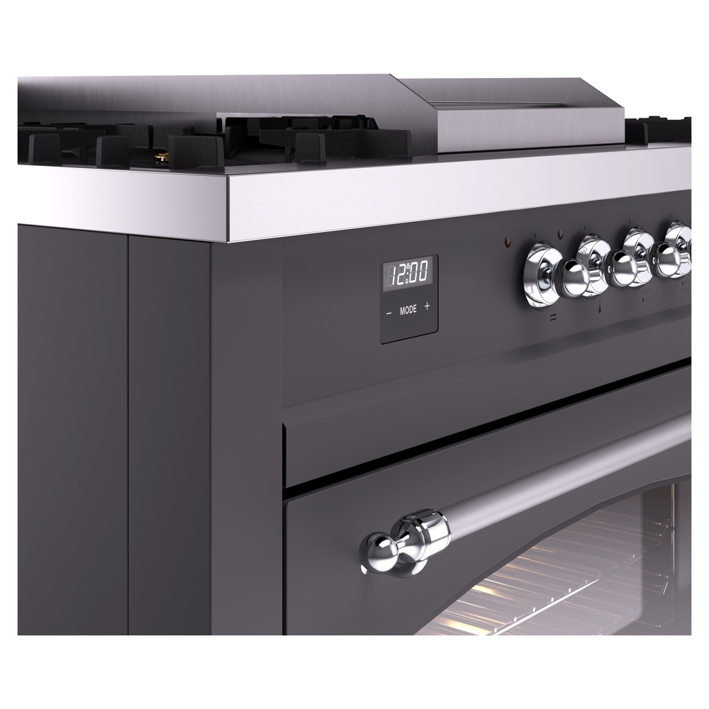 Nostalgie II 60 UP60FSNMPMGC Freestanding Dual Fuel Range with 7 Sealed Burners with Griddle and French Top Double Oven with Triple Glass Door with Chrome knobs UP60FSNMPMGCLP