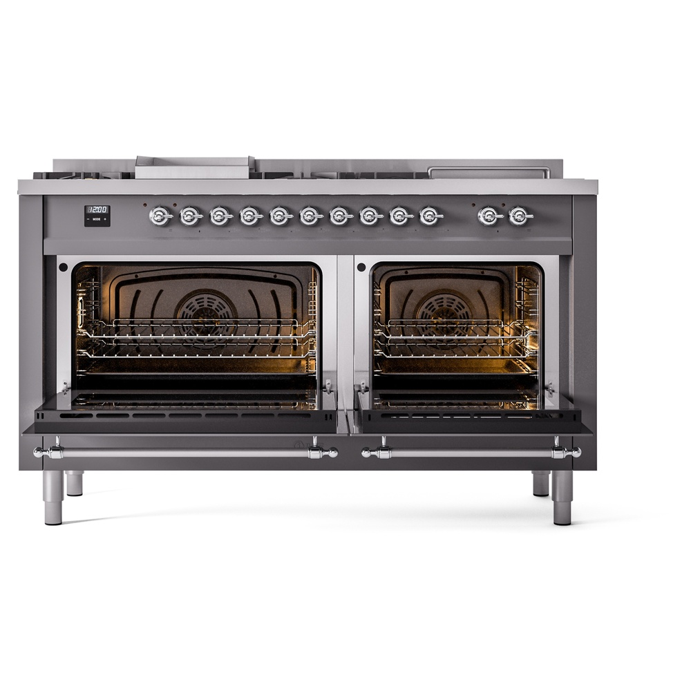 Nostalgie II 60 UP60FSNMPMGC Freestanding Dual Fuel Range with 7 Sealed Burners with Griddle and French Top Double Oven with Triple Glass Door with Chrome knobs UP60FSNMPMGC