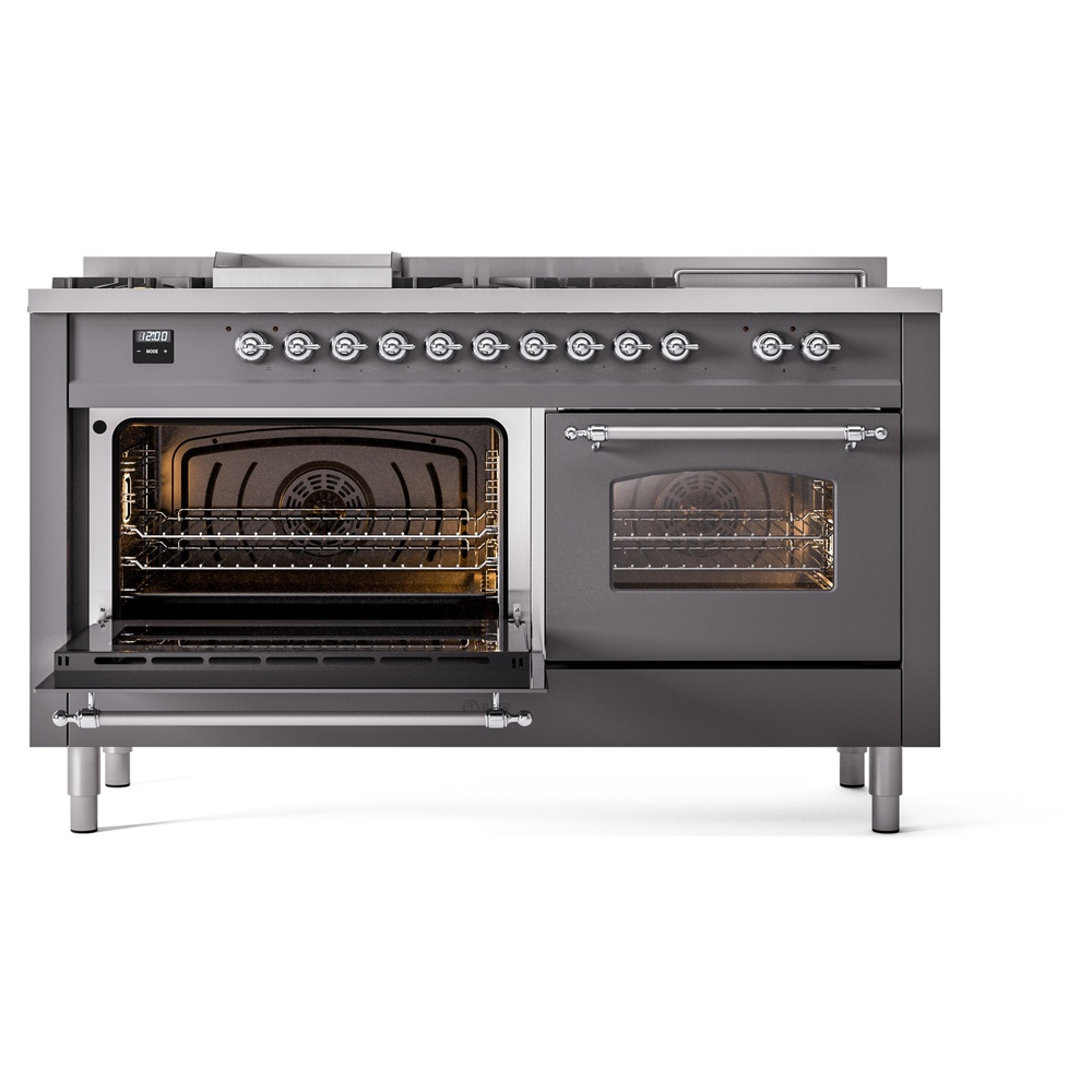 Nostalgie II 60 UP60FSNMPMGC Freestanding Dual Fuel Range with 7 Sealed Burners with Griddle and French Top Double Oven with Triple Glass Door with Chrome knobs UP60FSNMPMGC