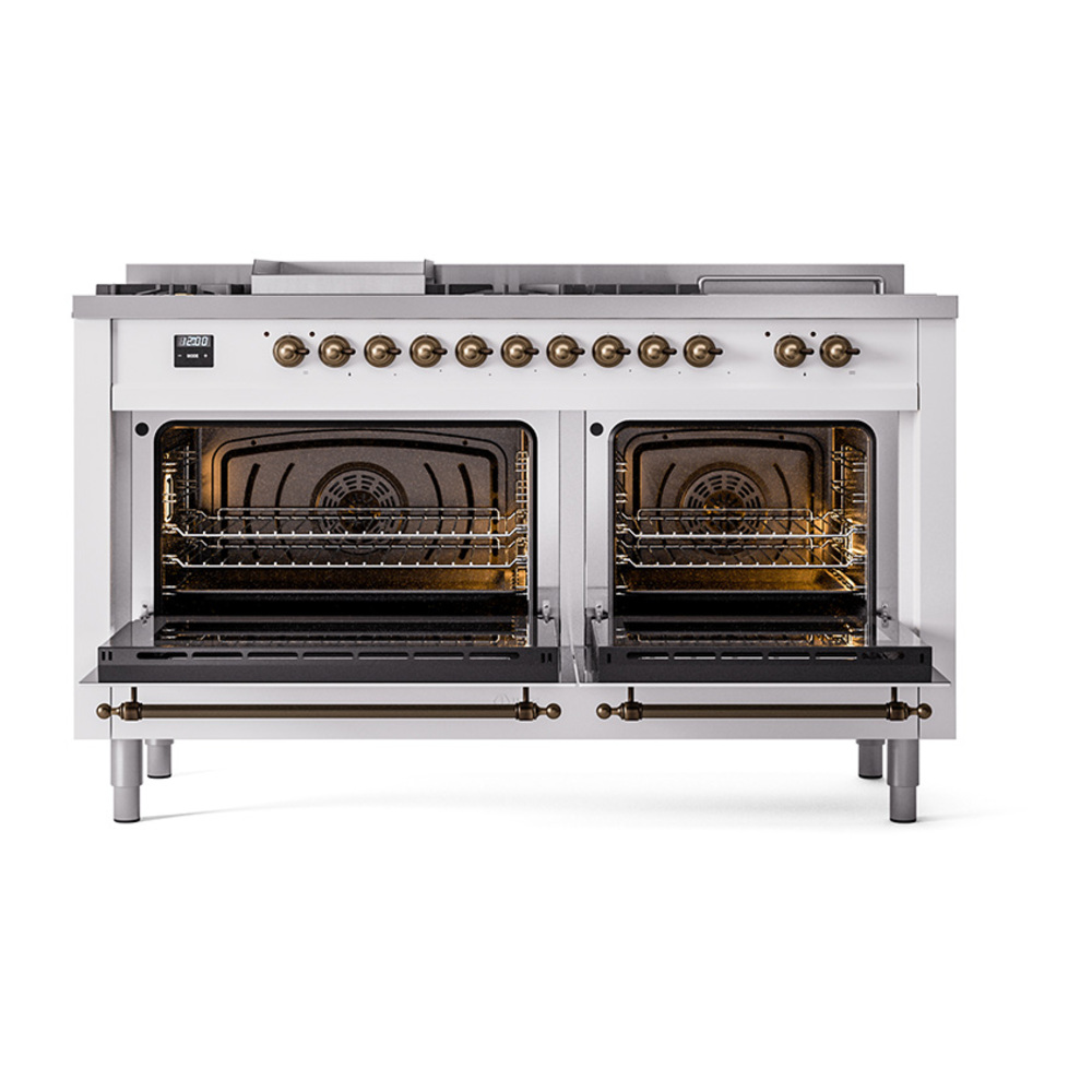 Nostalgie II 60 UP60FSNMPRAB Freestanding Dual Fuel Range with 7 Sealed Burners with Griddle and French Top Double Oven with Triple Glass Door with Bronze knobs UP60FSNMPRABLP