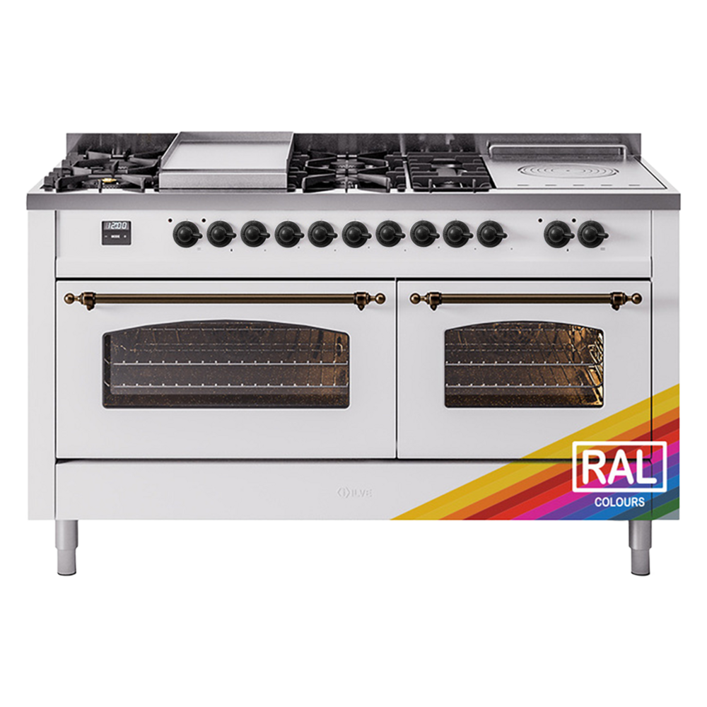 Nostalgie II 60 UP60FSNMPRAB Freestanding Dual Fuel Range with 7 Sealed Burners with Griddle and French Top Double Oven with Triple Glass Door with Bronze knobs UP60FSNMPRAB