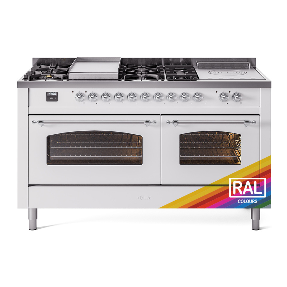 Nostalgie II 60 UP60FSNMPRAC Freestanding Dual Fuel Range with 7 Sealed Burners with Griddle and French Top Double Oven with Triple Glass Door with Chrome knobs UP60FSNMPRACLP