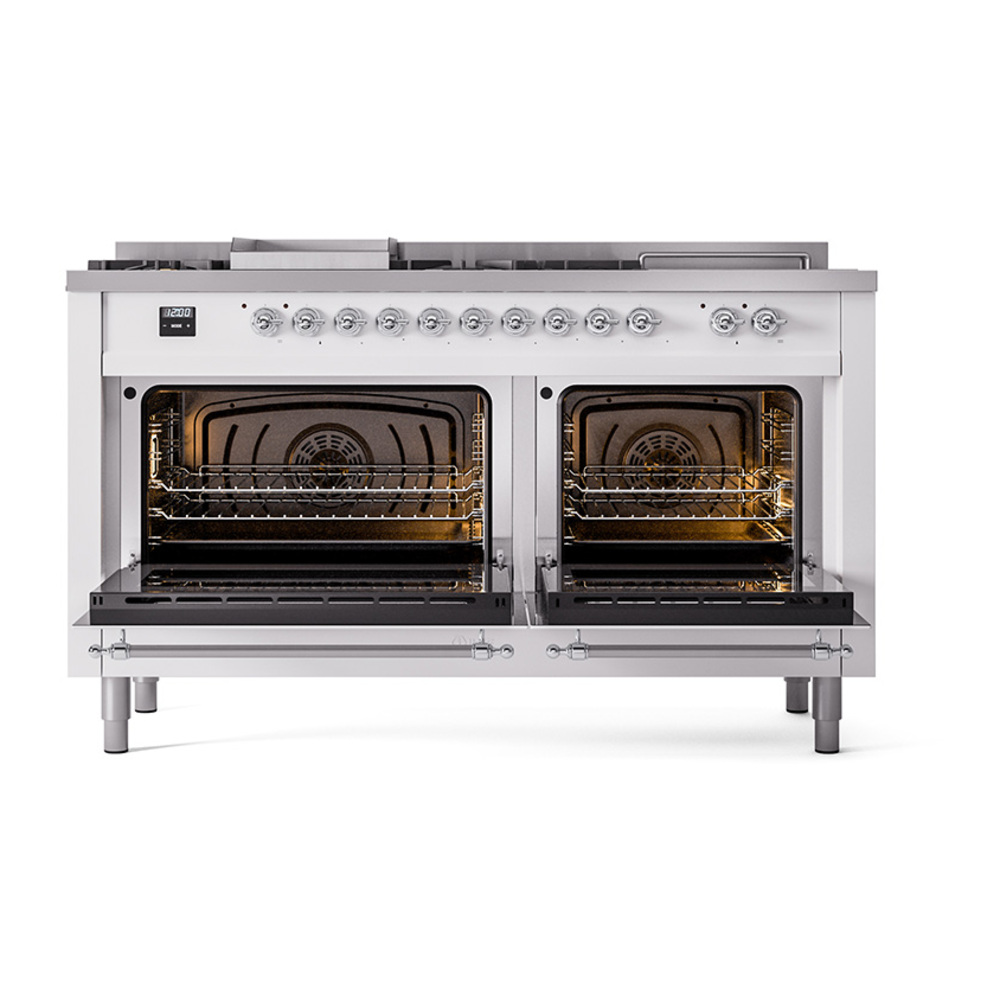 Nostalgie II 60 UP60FSNMPRAC Freestanding Dual Fuel Range with 7 Sealed Burners with Griddle and French Top Double Oven with Triple Glass Door with Chrome knobs UP60FSNMPRACLP