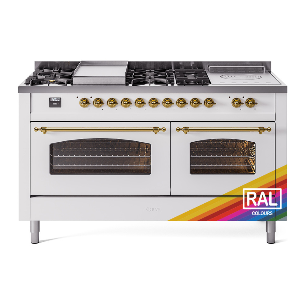 Nostalgie II 60 UP60FSNMPRAG Freestanding Dual Fuel Range with 7 Sealed Burners with Griddle and French Top Double Oven with Triple Glass Door with Brass knobs UP60FSNMPRAG