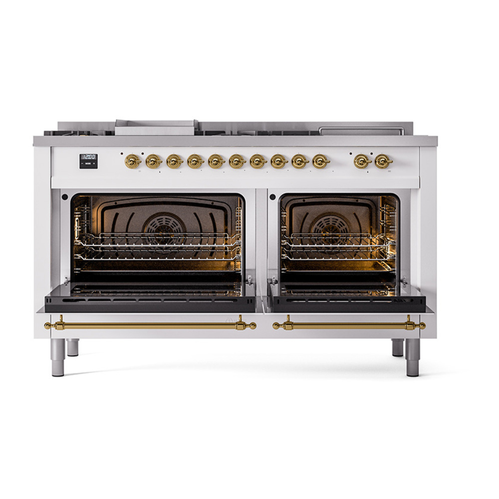 Nostalgie II 60 UP60FSNMPRAG Freestanding Dual Fuel Range with 7 Sealed Burners with Griddle and French Top Double Oven with Triple Glass Door with Brass knobs UP60FSNMPRAG
