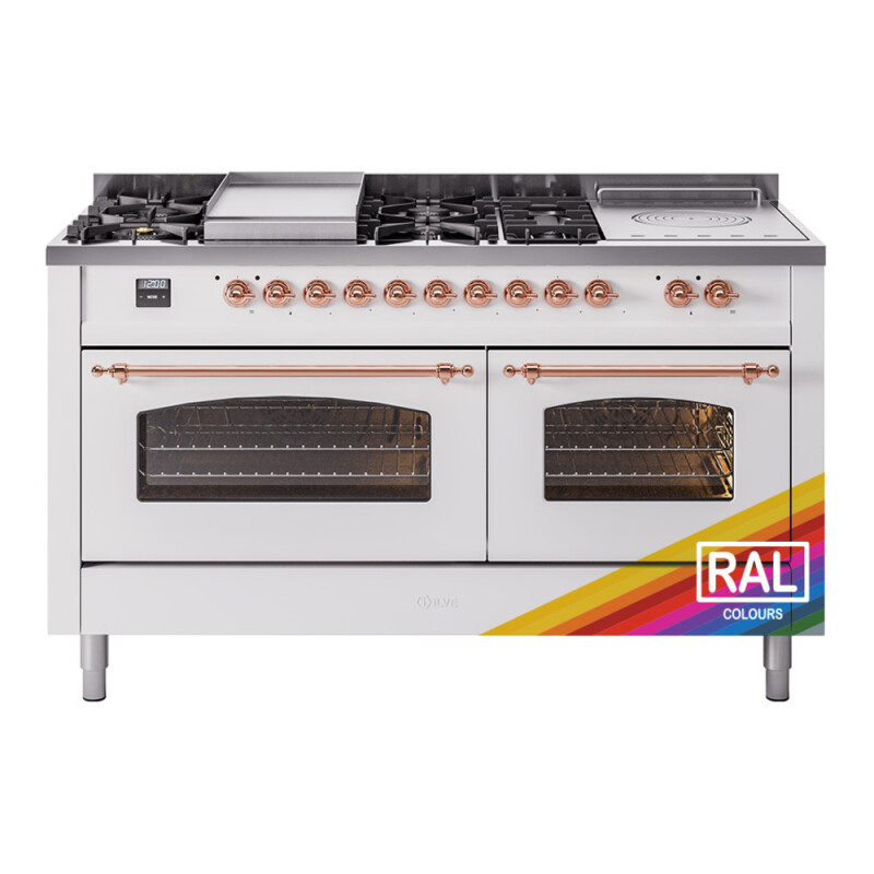 Nostalgie II 60 UP60FSNMPRAP Freestanding Dual Fuel Range with 7 Sealed Burners with Griddle and French Top Double Oven with Triple Glass Door with Copper knobs UP60FSNMPRAP