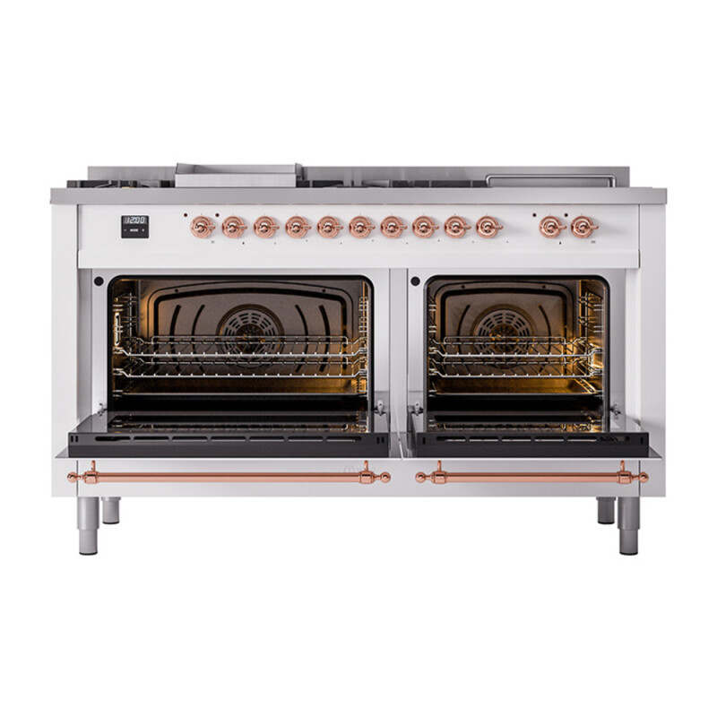 Nostalgie II 60 UP60FSNMPRAP Freestanding Dual Fuel Range with 7 Sealed Burners with Griddle and French Top Double Oven with Triple Glass Door with Copper knobs UP60FSNMPRAP