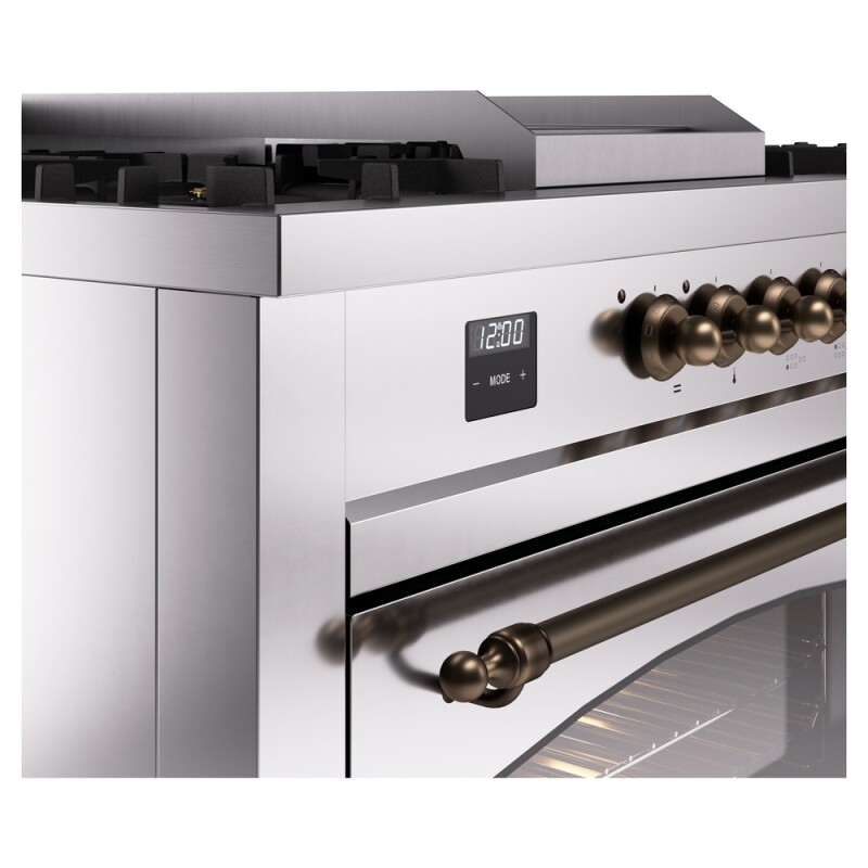 Nostalgie II 60 UP60FSNMPSSB Freestanding Dual Fuel Range with 7 Sealed Burners with Griddle and French Top Double Oven with Triple Glass Door with Bronze knobs UP60FSNMPSSB