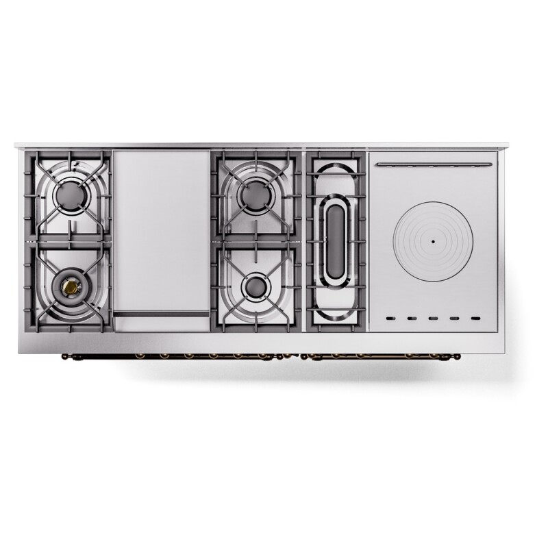 Nostalgie II 60 UP60FSNMPSSB Freestanding Dual Fuel Range with 7 Sealed Burners with Griddle and French Top Double Oven with Triple Glass Door with Bronze knobs UP60FSNMPSSB