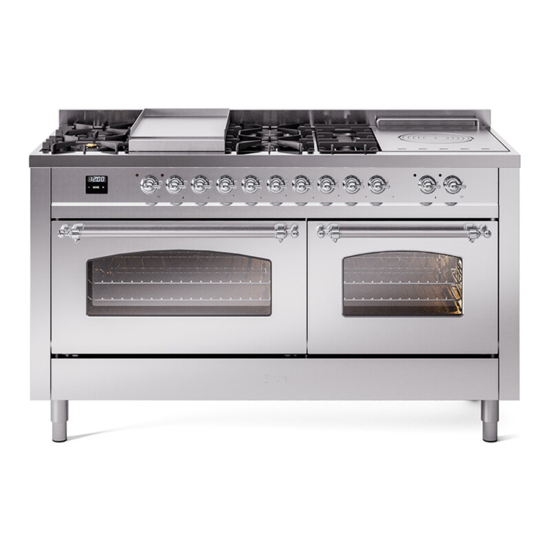 Nostalgie II 60 UP60FSNMPSSC Freestanding Dual Fuel Range with 7 Sealed Burners with Griddle and French Top Double Oven with Triple Glass Door with Chrome knobs UP60FSNMPSSC