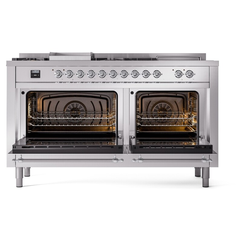Nostalgie II 60 UP60FSNMPSSC Freestanding Dual Fuel Range with 7 Sealed Burners with Griddle and French Top Double Oven with Triple Glass Door with Chrome knobs UP60FSNMPSSC