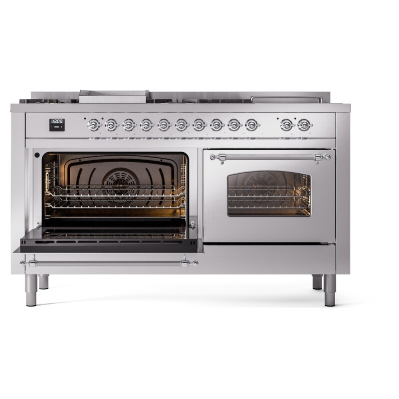 Nostalgie II 60 UP60FSNMPSSC Freestanding Dual Fuel Range with 7 Sealed Burners with Griddle and French Top Double Oven with Triple Glass Door with Chrome knobs UP60FSNMPSSC